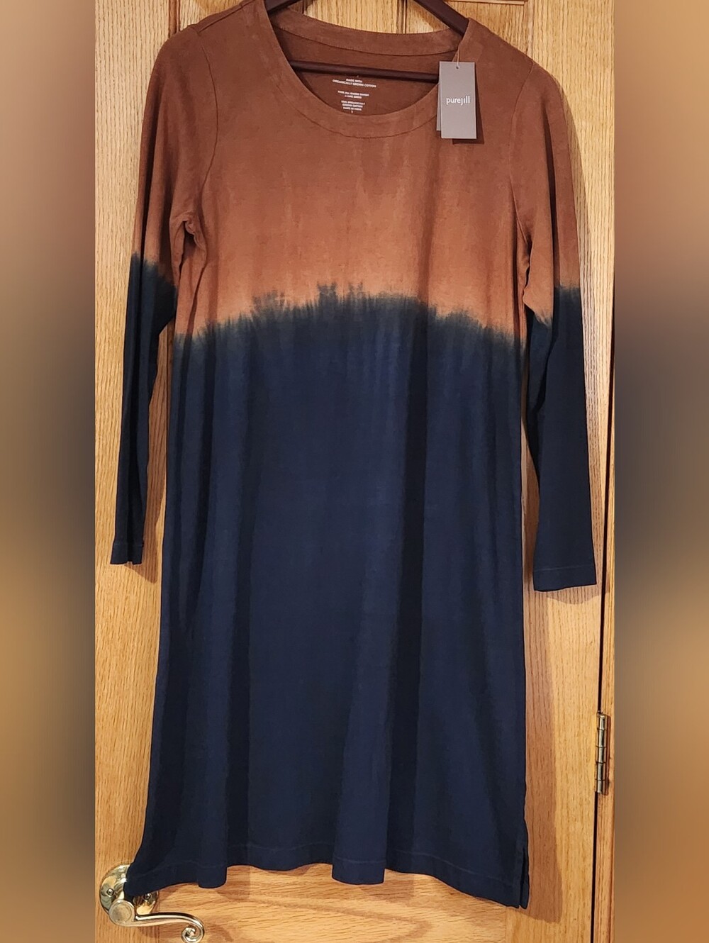 Pure Jill Organic Cotton Ombre Sunset A-Line Tshirt Dress Sz S Terracotta Blue